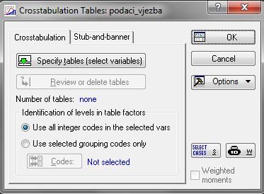 Slika 3. Izbornik za računanje analize varijance. 4.3.. Računanje hi-kvadrat testa U programu STATISTICA hi-hvadrat test se računa putem modula Tables and Banners koji se nalazi u okviru izbornika Basic Statistics and Tables.