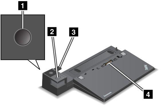 ThinkPad Basic Dock Μπροστινή όψη 1 Κουμπί λειτουργίας: Πατήστε το κουμπί λειτουργίας, για να ενεργοποιήσετε ή να απενεργοποιήσετε τον υπολογιστή.