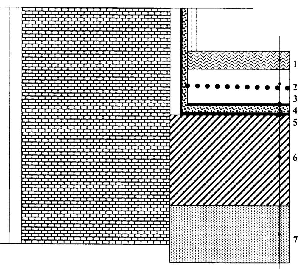 Fig. 3.5 Podea pe pământ 1- asfalt (3cm) λ 1 = 0.76 W/mK 2- beton armat (6cm) λ 2 = 1.39 W/mK 3- hidro-izolaţie cu bitum(0.