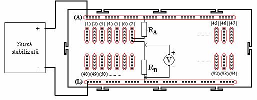 Figura 13. Impementarea circuitului de test pentru A 1 2. Determinarea curentului de limitare al sursei de alimentare Se va realiza montajul din figura urmatoare, cu R=15...30Ω: Figura 14.