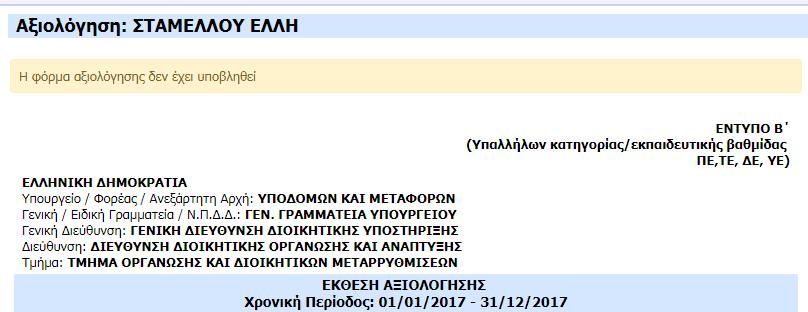 Εικόνα 3.6: Φόρμα Αξιολόγησης Στοιχεία φορέα και περιόδου αξιολόγησης Στο επόμενο μέρος της φόρμας εμφανίζονται τα στοιχεία σας.