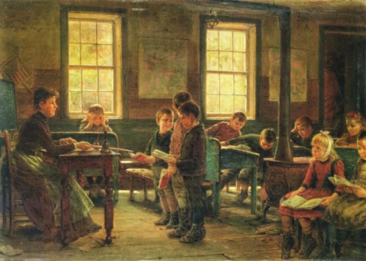 είπε του δασκάλου: Δάσκαλε, κυρ δάσκαλε! Σου παραδίνω κρέας και να μου φέρεις κόκκαλα». (σ. 67) Χένρυ Έντουαρντ Λάμσον (1841-1919), Ένα σχολείο του χωριού, 1890.