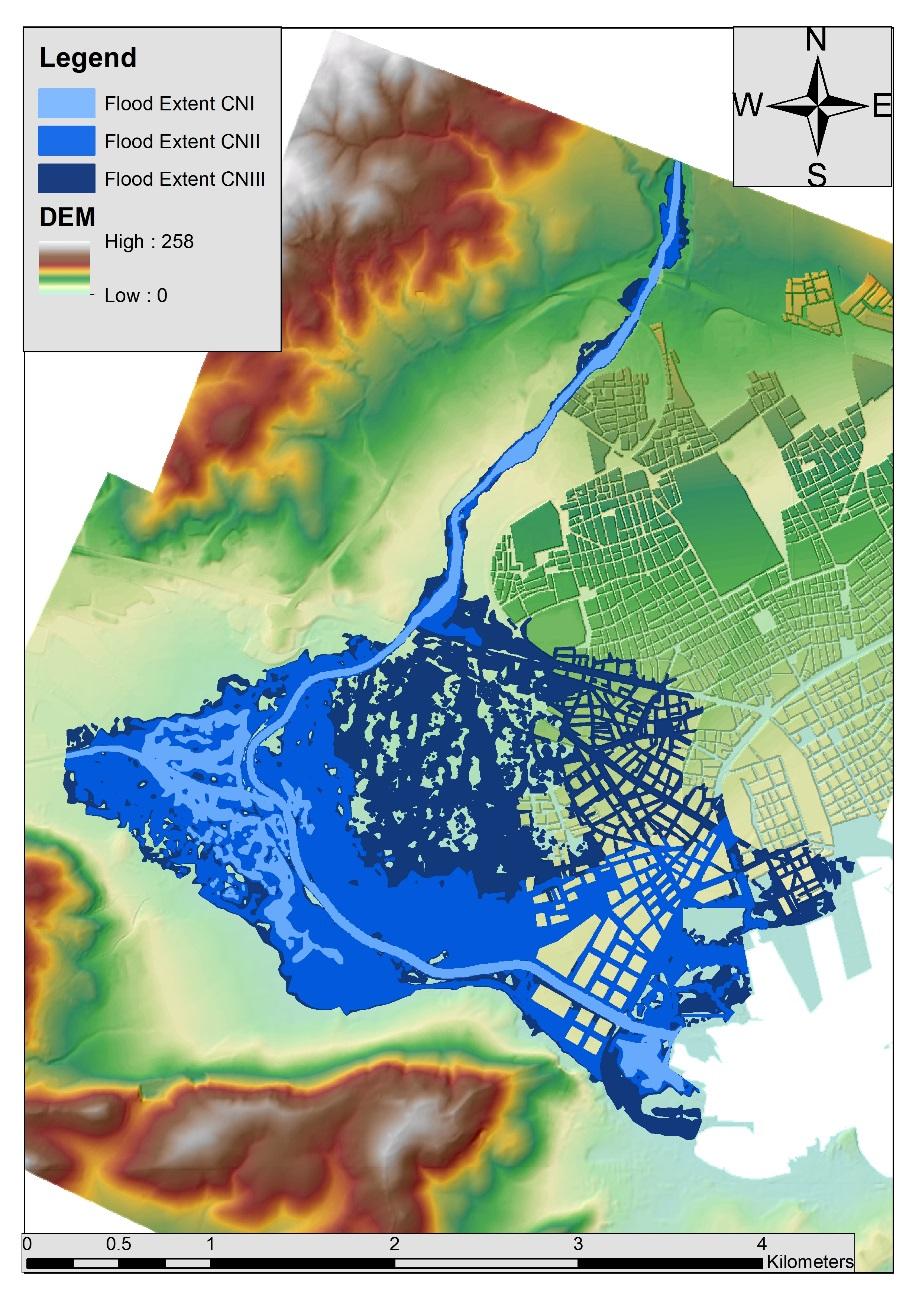 Κατάρτιση χαρτών επικινδυνότητας πλημμύρας και χαρτών κινδύνων πλημμύρας (Προτεινόμενη Μέθοδος)-Εφαρμογή στην πόλη του Βόλου (Χείμαρρος Ξηριάς) Πλημμυρική έκταση για όλες τις περιόδους επαναφοράς (T