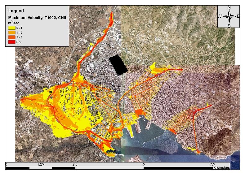 Κατάρτιση χαρτών επικινδυνότητας πλημμύρας και χαρτών κινδύνων πλημμύρας (Προτεινόμενη Μέθοδος)-Εφαρμογή στην πόλη του Βόλου Μέγιστη πλημμυρική έκταση και μέγιστο ύψος νερού για