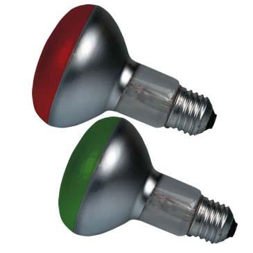 R63 63 103 E27 100 60 220-240 R63 63 103 E27 100 75 220-240 R80 80 114 E27 100 100 220-240 R80 80 114 E27 100 Reflekta žarulje mat - u boji Napon (V) Boja Dužina Max 40 220-240 crvena 50 86 E14 100