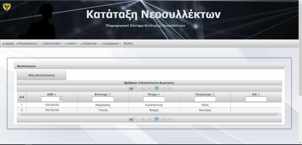 Επίσης, μέσω του μενού στο πάνω μέρος της οθόνης μπορεί να μεταφερθεί σε διάφορες λειτουργίες που παρέχονται από το πληροφοριακό σύστημα.