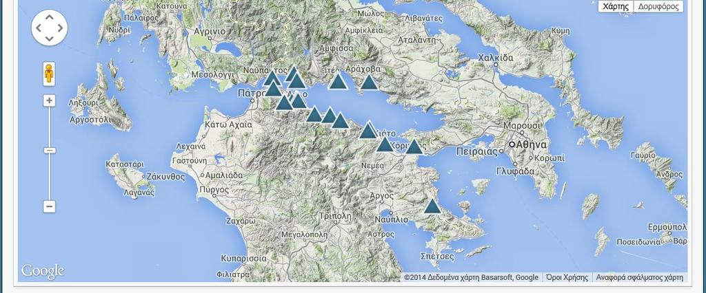 67 απεικονίζονται, με το σύμβολο του μπλε τριγώνου ( ), οι τοποθεσίες στις οποίες είναι εγκατεστημένοι οι