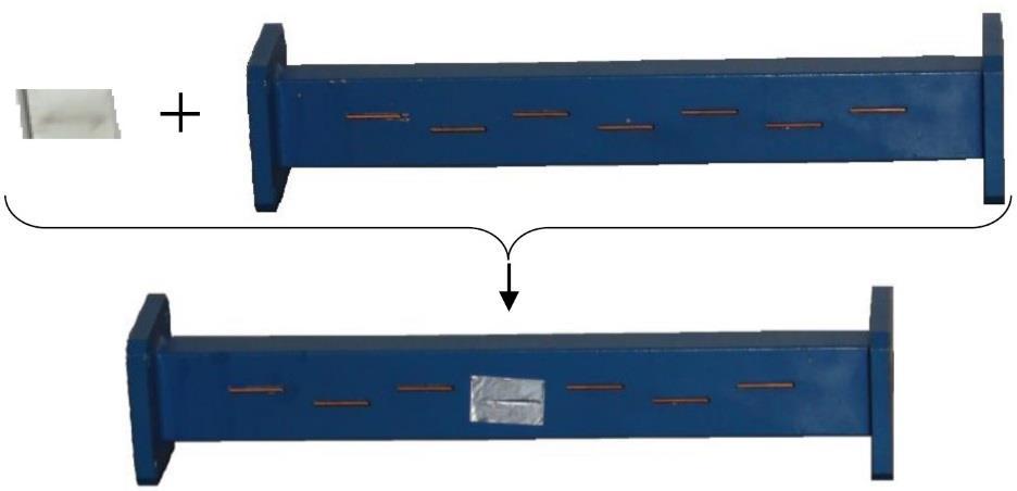 شکل 46: استفاده از فویل آلومینیومی چسبدار جهت پوشاندن یکی از شکافهای آنتن شکافی 2-9- متر فلزی )کد قطعه: 1920( متر فلزی جهت اندازهگیری فاصلۀ فرستنده