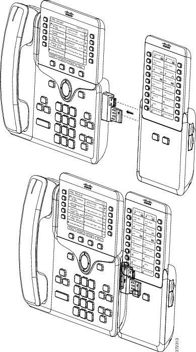 Σύνδεση μονάδας επέκτασης πλήκτρων σε Cisco IP Phone Μονάδες επέκτασης πλήκτρων Βήμα 8 (Προαιρετικά) Χρησιμοποιήστε ένα δεύτερο πλευρικό βύσμα μονάδας επέκτασης πλήκτρων για να συνδέσετε τη δεύτερη