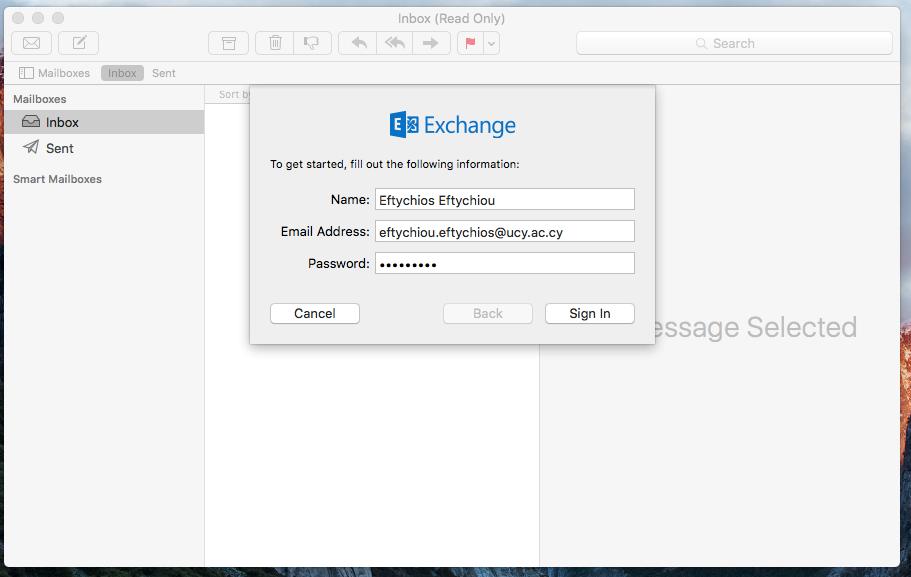 Σημαντικό: εδώ χρειάζεται να μπει το email στη μορφή alias, δηλαδή επίθετο.όνομα@ucy.ac.