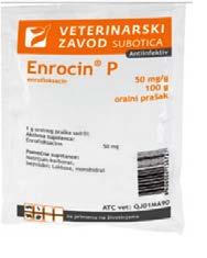 8 #0041 1 gram pluhur përmban: Enrofloksacin 50 mg Derrat: në trajtimin e infeksioneve të traktit respirator dhe gastrointestinal, të shkaktuara nga mikroorganizmat e ndieshëm ndaj enrofloksacines