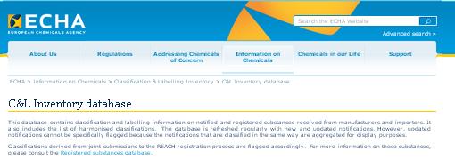 ουσιών Βάση δεδομένων του ECHA που περιέχει: πληροφορίες που υποβάλλουν οι παρασκευαστές