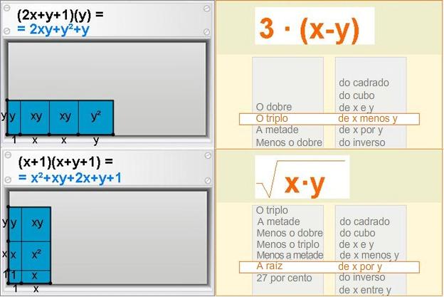 Antes de empezar Expresións alxébricas Na imaxe da esquerda pódense ver dous exemplos nos que se aplica a propiedade distributiva do produto respecto da suma, o gráfico explica esta propiedade que se