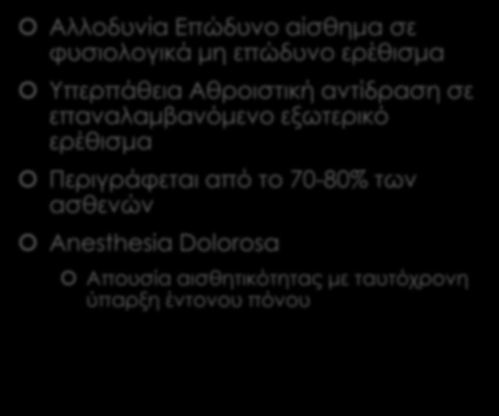 Κλινική εικόνα - Αίσθηση Αλλοδυνία Επώδυνο αίσθημα σε φυσιολογικά μη