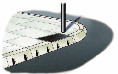 ACO KerbDrain Typické oblasti použitia a inštalácie ACO KerbDrain Klesajúci diel pravý Stredový diel Štandardný diel Klesajúci