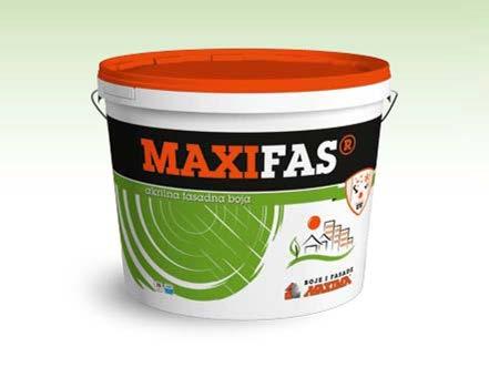 BOJE I PREMAZI ZA SPOLJAŠNJU UPOTREBU MAXIFAS Osobine i namena: MAXIFAS je kvalitetna fasadna boja, na bazi akrilata.