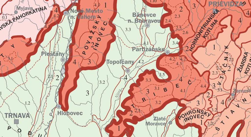 Obr. č.4: Geomorfologické jednotky dotknutého územia. 1.7 1.5 1.6 1.4 1.3 1.1 1.