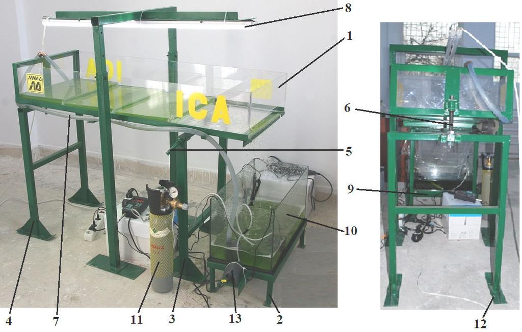 Fig.2. Instalația pentru cultivarea algelor în sistem deschis, tip cascadă 1. Compartiment cascadă as; 2. Suport compartiment colector; 3. Picior cadru ; 4. Suport compartiment as.; 5. Bolț 16 as.; 6.