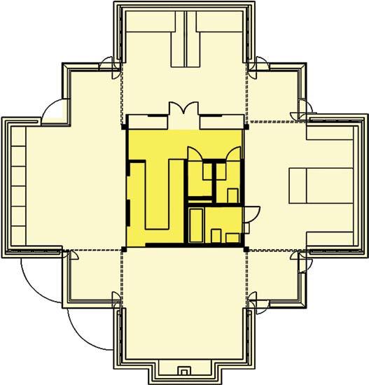 Сл. 7. Вила Норшопинг, Шведска, Свере Фехн, 1964. Fig. 7. Villa Norrköping, Sweden, Sverre Fehn, 1964. пода и по потреби се визуелно може одвојити повлачењем завесе (Keim, 2001:254).
