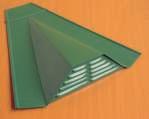 šindre Metalni elemenat za provetravanje u boji. Primena: za provetravanje krova pokrivenog šindrom, prvenstveno kod visokih krovova sa neugrađenim potkrovljem.