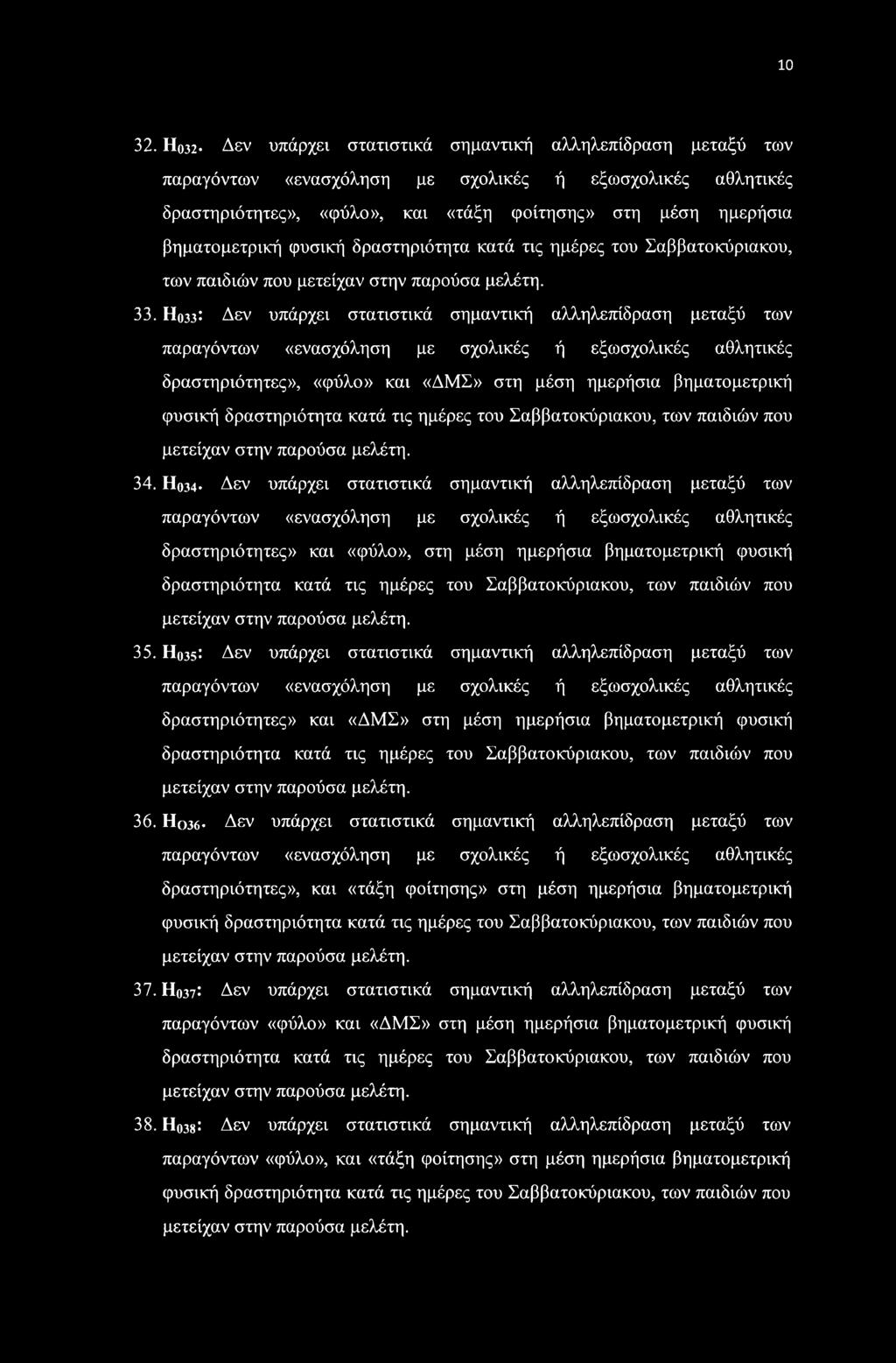 φυσική δραστηριότητα κατά τις ημέρες του Σαββατοκύριακου, των παιδιών που μετείχαν στην παρούσα μελέτη. 33. Ηο3.