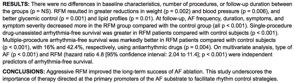 From: Aggressive Risk Factor Reduction Study for Atrial Fibrillation and Implications for the Outcome of Ablation: The ARREST-AF Cohort Study J