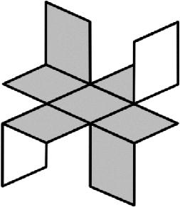 8. Kvadratinis popieriaus lakštas yra pilkas iš viršaus ir baltas iš apačios. Norėdama padaryti pavaizduotą lankstinį, Onutė tąlakštą įkirpo 4 vietose iš 8pažymėtu. Kuriose?