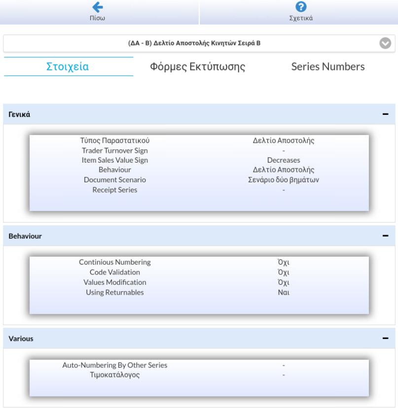 Σειρά Εμφανίζονται στοιχεία παραμετροποίησης των σειρών του