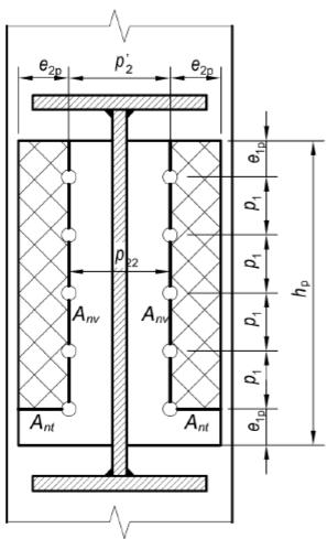 3. Čeona ploča Dimenzije čeone ploče (h p, t p i b p ) treba da se odrede iz uslova smeštanja zavrtnjeva, raspoložive visine rebra grede, nesmetane rotacije i duktilnosti veze (opšti uslovi) i
