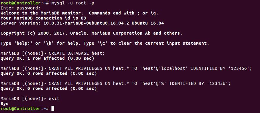 HEAT_DBPASS: 123456 Admin credentials root@controller:~#.