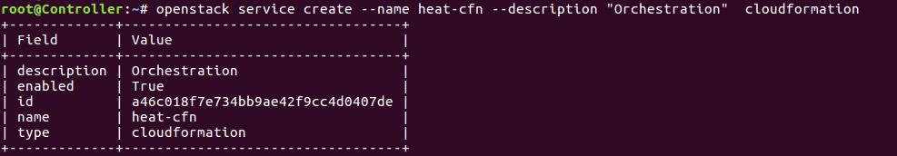 root@controller:~# openstack service create --name heat-cfn \ --description "Orchestration" cloudformation 4.15.