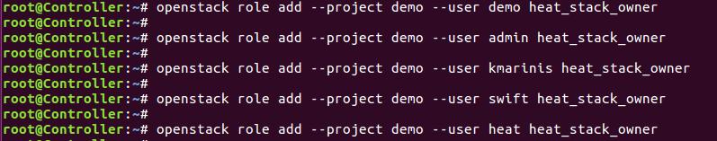 Admin role στον heat domain admin user στο domain heat root@controller:~# openstack role add --domain heat --user-domain heat \ --user heat_domain_admin admin Δημιουργία heat_stack_owner role