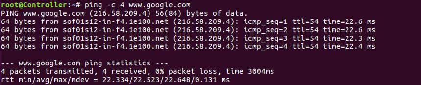 4.2.1 Επαλήθευσης σύνδεσης των κόμβων Controller node root@controller:~# ping -c 4 www.google.