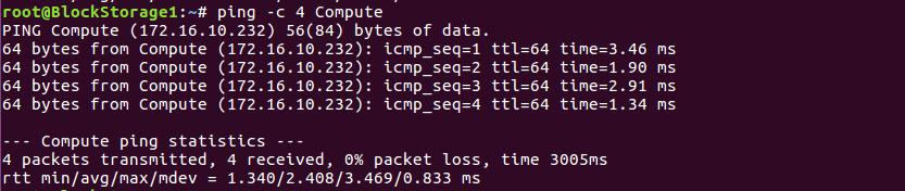 root@blockstorage1:~# ping -c 4 Controller root@blockstorage1:~#