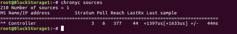 BlockStorage1 node root@blockstorage1:~# chronyc sources Γράφοντας date μας εμφανίζει την ώρα και την ημερομηνία που έχει το δίκτυο μας μετά τις αλλαγές root@network:~# date ObjectStorage1 node