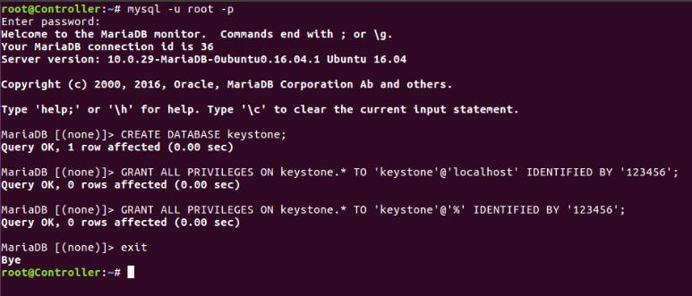 Eπανεκκίνηση το service mysql root@controller:~# service mysql restart Εγκαταστήσουμε των