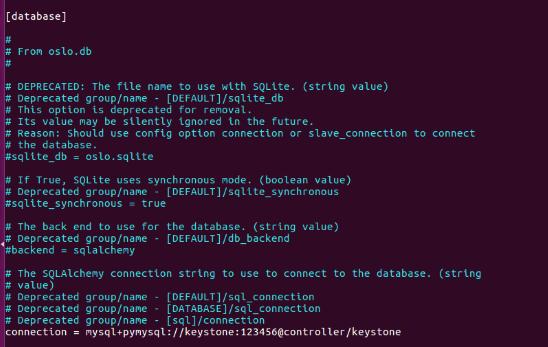 conf file root@controller:~# vim /etc/keystone/keystone.