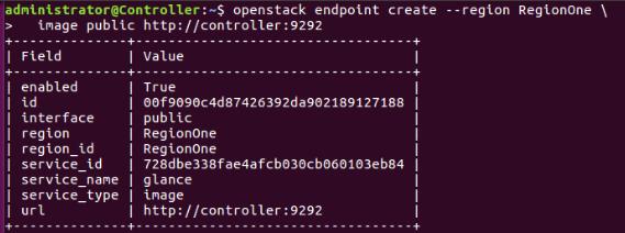 Image service API endpoints administrator@controller:~$ openstack endpoint