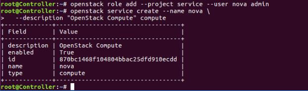 Δημιουργία Nova service root@controller:~# openstack service create --name nova --description \ "OpenStack Compute" compute Δημιουργία Compute service API endpoints root@controller:~#