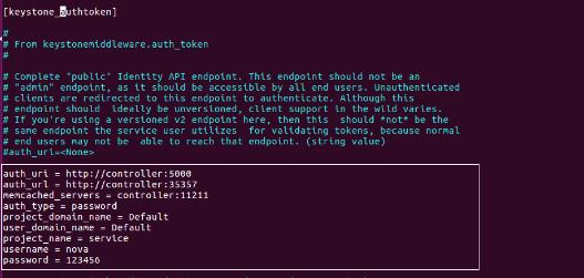 memcached_servers = controller:11211 auth_type = password project_domain_name = Default user_domain_name = Default project_name = service username = nova password = NOVA_PASS NOVA_PASS: 123456