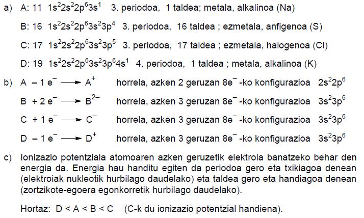 c) Azaldu zer lotura mota eratuko duten beren artean (ionikoa, kobalentea, metalikoa), eta marraztu bi elementu horiek osatutako konposatu baten Lewis-en egitura. 47.