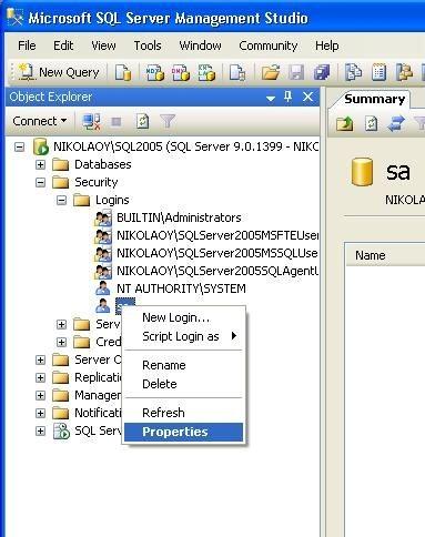 όπως φαίνεται στο screenshot (Security\Logins) και κάνουμε δεξί κλικ πάνω