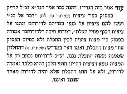 carefully at the דּ בּ ר א ל בּ נ י י שׂ ר א ל ו אָמ ר תּ א ל ה ם ו ע שׂוּ ל ה ם צ יצ ת ע ל כּ נ פ י ב ג ד יה ם ל ד ר ת ם ו נ ת נוּ ע ל צ יצ ת ה כּ נ ף פּ ת יל תּ כ ל ת; possuk.