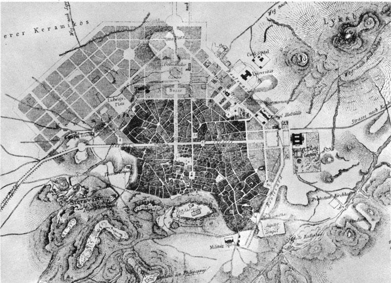 Γνωρίζουμε οτι το σχέδιο της πόλης της Αθήνας βασίστηκε σε τριγωνικές χαράξεις που συγκλίνουν σε ένα κέντρο.