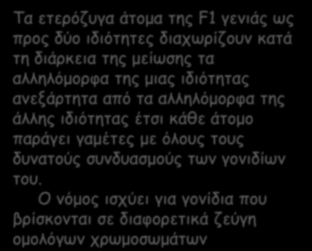 άτομο παράγει γαμέτες με όλους τους δυνατούς συνδυασμούς των γονιδίων του.