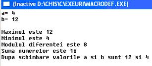 Program exemplu: macrodefiniţii #include <stdio.h> #include<conio.h> #define max2(a,b) (a>b?a:b) #define min2(a,b) (a<b?a:b) #define max3(a,b,c)(max2(a,b)>c?