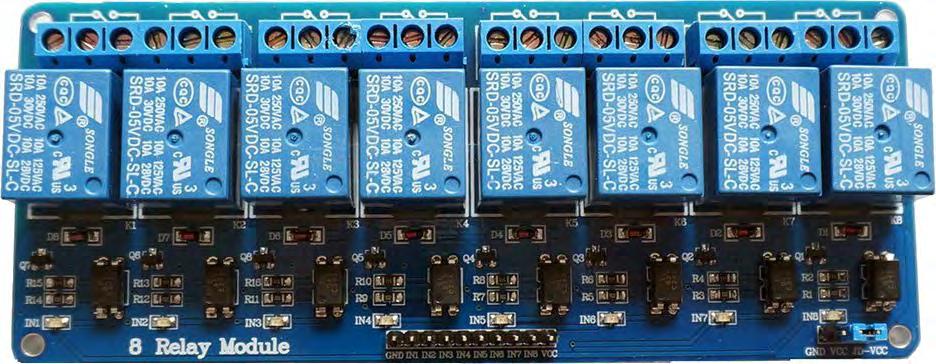 3.2 8 relay module Πρόκειται για μια πλακέτα διασύνδεσης 8 καναλιών 5V, με δυνατότητα να ελέγχει διάφορες συσκευές και άλλους εξοπλισμούς με μεγάλο ρεύμα.