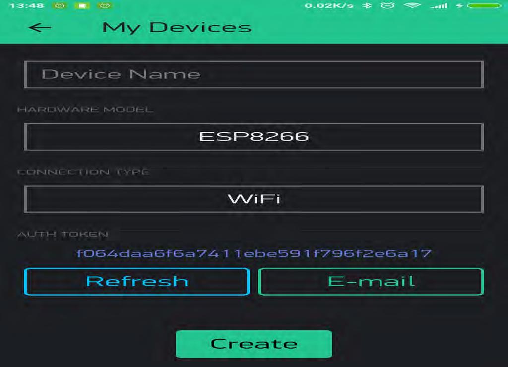 Και βλέπουμε το Token: 34. Εικόνα 5.60:Το Auth Token στο Blynk App ΣΗΜΕΙΩΣΗ: Δεν πρέπει να μοιραζόμαστε το Auth Token με κανέναν, εκτός αν θέλουμε κάποιος να έχει πρόσβαση στη συσκευή μας.