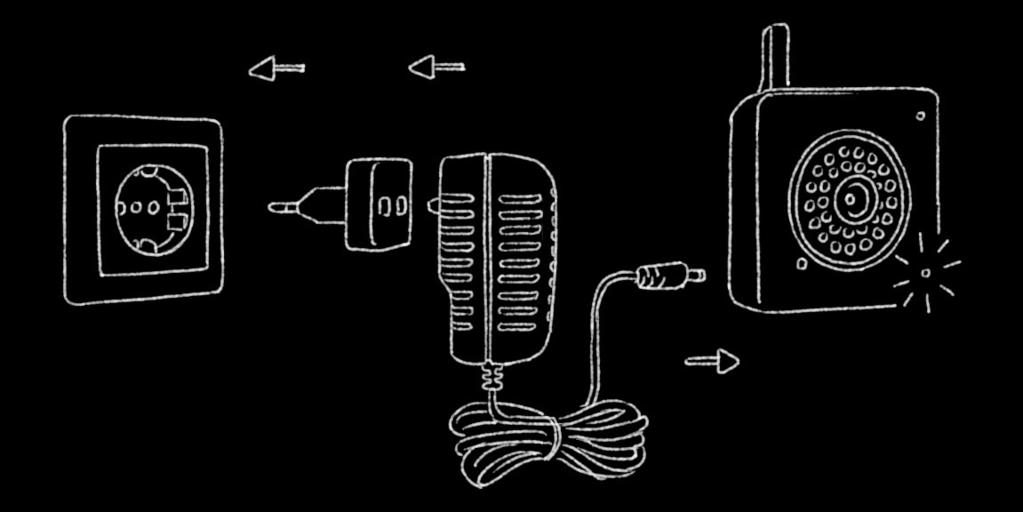 Voeding en Ethernet-kabel Συνδέστε το τροφοδοτικό & το καλώδιο Ethernet Plug-in power supply and Ethernet cable Sluit de voedingskabel aan op Camera en een stopcontact. De LED licht rood op.