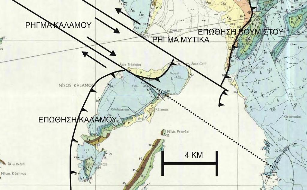 Δεξιόστροφου χαρακτήρα ΒΒΑ-ΝΝΔ διεύθυνσης ρήγμα μετασχηματισμού που διατέμνει την νήσο Αστακό και κινεί βορειοανατολικά Ασβεστόλιθους του Τριαδικού και του Λιάσιου ενώ το άλλο τέμαχος κινεί προς τα